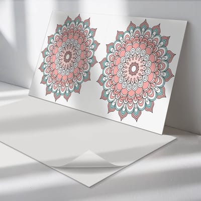Wallfluent Vinyl Wandpaneel - Bloemenmandalapatroon Vinyl Wandbekleding - 120 cm x 60 cm - Roze PVC wandpaneel - Verpakking van 1 stuk - Rechthoekig Wandbekleding Vinyl - Patroon Wandpaneel - Zelfklevend Muurpaneel - Wandpaneel Keuken en Badkamer