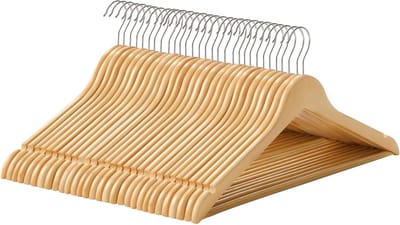 Famanu - Set van 30 houten kleerhangers met groeven en antislip broekstang – Natuur