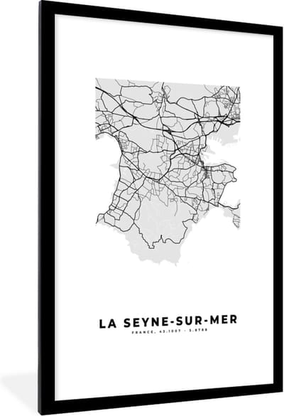 Fotolijst incl. Poster - Frankrijk - La Seyne-sur-Mer - Stadskaart - Plattegrond - Kaart - 80x120 cm - Posterlijst