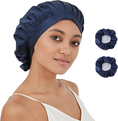 Livano Zijden Slaapmuts - Satijnen Nachtmuts - Silk Bonnet - Sleep Cap - Haarverzorging - Satin - Verstelbaar - Voor Zacht & Stralend Haar - Marine Blauw