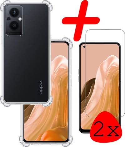 Hoesje Met Screenprotector - 2 Stuks - Geschikt voor OPPO Reno 8 Lite - Sterk & Shockproof - Siliconen Case - Back Cover - Telefoon Hoes - Shock Proof - Transparant