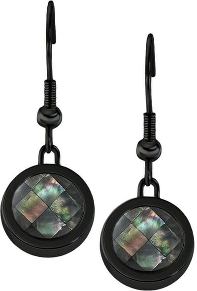 Quiges RVS Schroefsysteem Oorhangers Oorbellen Zwart met Verwisselbare Grijez Blokjes Schelp Mini Munt Set - ECOS251
