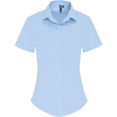 Premier Dames/dames Stretch Fit Poplin Korte Mouw Blouse (Lichtblauw)