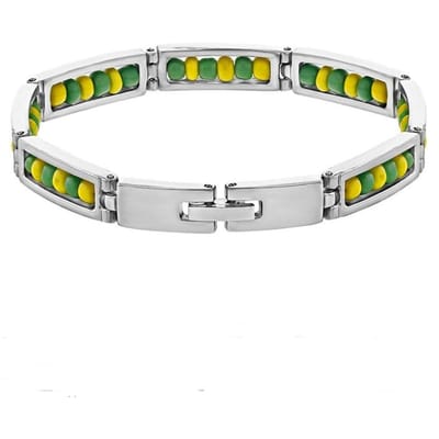 Nouveau bracelet Orula en acier inoxydable de couleur verte et jaune, mélange de perles, bracelet Shango Ochun unisexe pour femmes argenté
