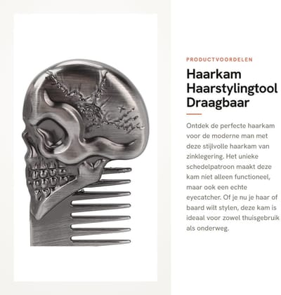 Dailygoods- Haarkam Doodskopdesign - Zakkam - Antistatisch - Draagbaar - Haarstylingtool - Professionele Kwaliteit - Scheerkam