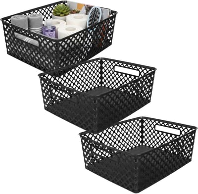 Storage Solutions Kast Opbergmand - 3x - van kunststof - zwart - 29 x 35 x 13 cm - 11 liter - organizer box
