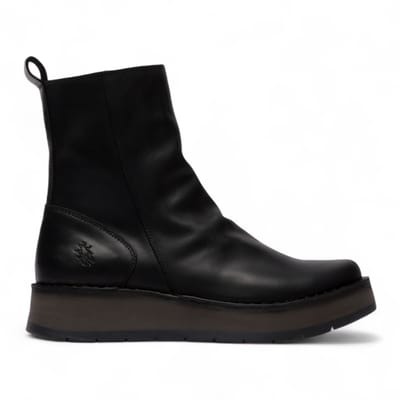 Fly London Dames Zwarte RENO053FLY Leren Enkellaarsjes met Rits en Platform Comfort