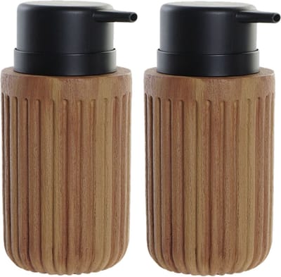 Item Zeeppompje - hout look bruin - 2x - 350 ml - navulbaar - kunststof - badkamer