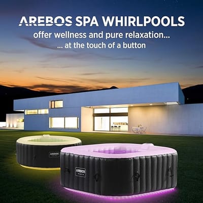 Luxe Opblaasbare Spa Jacuzzi Vierkant 154x154x65 cm met LED Verlichting, 100 Massagejets, Verwarming tot 40°C, 600L Capaciteit, Geschikt voor 4 Personen Binnen & Buiten