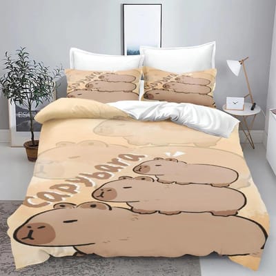 Capibara Voor Thuis Dekbedovertrek Set 3d Kinderbeddengoed 100% Polyester Bedrukt Schattig Cartoon Dekbed Geschikt Kinderen 140x210cm