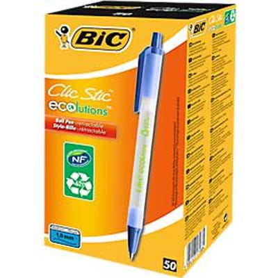 Drukbalpen BIC® ECOlutions® Clic Stic, 0,4 mm, gerecycleerd, blauw, 50 stuks