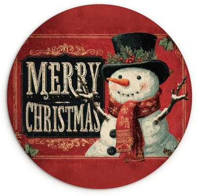 WallCircle® Wandcirkel 120x120 cm - Muurcirkel Klassiek - Kerstgroet - Sneeuwpop - Rood - Muurdecoratie woonkamer - Wanddecoratie slaapkamer - Kamer decoratie accessoires - Ronde schilderijen XXL