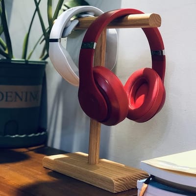 Hoofdtelefoon Standaard - Headset Houder - Bureau Organisatie - Stabiele Houten Basis - 19 x 28 cm - Beige