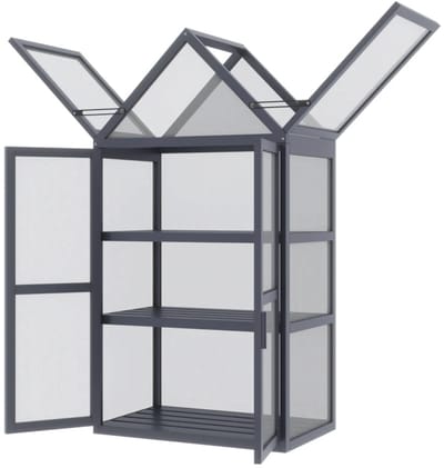 Koude Mini Kas met Scharnierend Dak en Dubbele Deuren - 3 Etages - Weerbestendig - Tuinkas - Broeikas - Kweekkas - Tomatenkas - Groentekas - Plantenkas - voor Groenten, Bloemen, Planten - 70,5 x 42 x 132 cm - Grijs