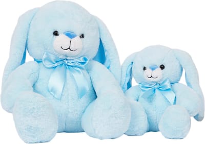 Speelgoedtopdeals - Set van 2 - Pluche Knuffel - Kyra Konijn Blauw - 23 + 36 cm