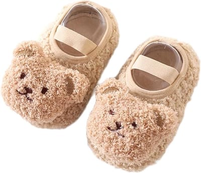 Schattige pluche sokken met berenprint voor peuters van 2-4 jaar Winterwarme schoenen om mee te lopen en kruipen