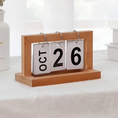 Stunq® Eeuwige Houten Klapkalender - Vintage Stijl, Tafeldecoratie (Geel)
