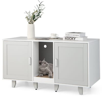 COSTWAY Kattenkast, kattentoilet, kattenhuis met 2 deuren en ingang, kattenbak, bijzettafel, voor katten, honden, huisdieren, 120 x 52 x 65 cm (grijs)