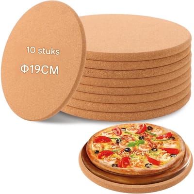 GELLDG Potonderzetter - 10 Stuks - Korken Onderzetters Rond - Ø19cm x 1cm - Hittebestendig en Vochtwerend - Geschikt voor Pannen, Ovenschalen en Potten - Antislip Bodem - Geschikt voor DIY Gebruik - Natuurlijk Kurk