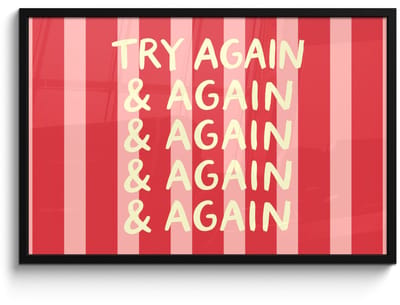 Poster in lijst - Fotolijst 90x60 cm - Posters - Strepen - Rood - Try again - Posterlijst zwart - Decoratie - Wanddecoratie woonkamer - Muurdecoratie slaapkamer
