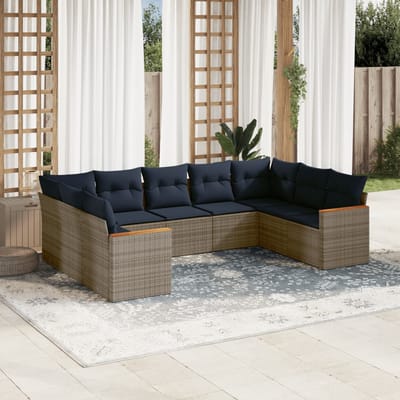 vidaXL - 9-delige - tuinbankset - met - kussens, - grijs - polyrotan