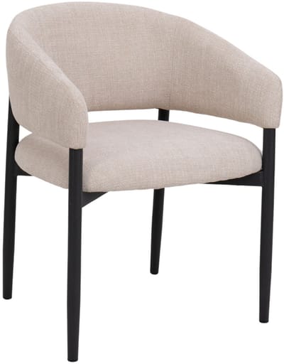 DÉJA Living Eetkamerstoel Elora - Beige/Zwart - Stoffen Armstoel - Japandi - Zithoogte 50 cm - Set van 2