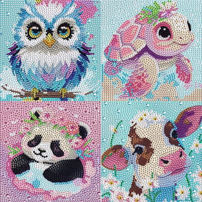 Cosensi- Diamond Painting 4-delige Set - Dieren - Eenvoudig Volledig Geborduurd - Woondecoratie - DIY Cadeau - 17x17 cm - Diamantschilderen
