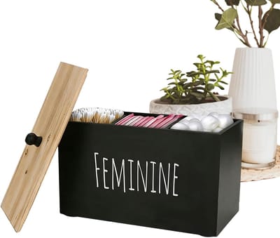 Tamponhouder Badkamer - Opbergdoos Vrouwenproducten - Persoonlijke Hygiëne - Duurzaam Houten Ontwerp - 20x13x153 cm - Zwart