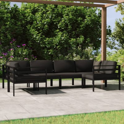 vidaXL - 6-delige - Loungeset - met - kussens - aluminium - antracietkleurig