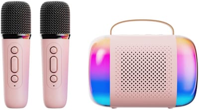 Karaokemachine voor kinderen met 2 microfoons, draagbare kinderen karaokemachines voor meisjes jongens met LED-licht en spraakveranderende effecten, speelgoedgeschenken voor kinderen, 3-18 jaar（roze）