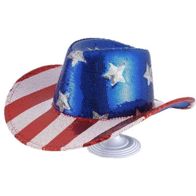 Sterren gestreept Rood Wit en Blauw Westerse Petten Dames Heren Pailletten Cowgirl Hoeden voor Onafhankelijkheidsdag Patriottische Hoeden voor Feest One Size blue