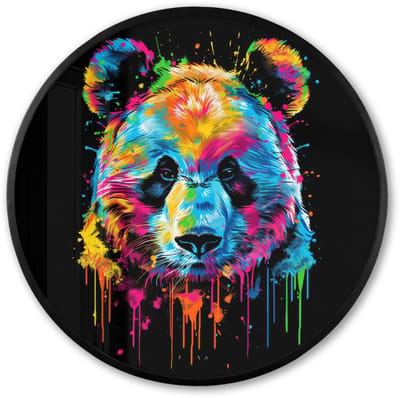 Poster in lijst Rond - Fotolijst 60x60 cm - Posters - Panda - Dieren - Kleur - Verf - Zwart - Ronde posterlijst zwart - Decoratie - Wanddecoratie woonkamer - Muurdecoratie slaapkamer