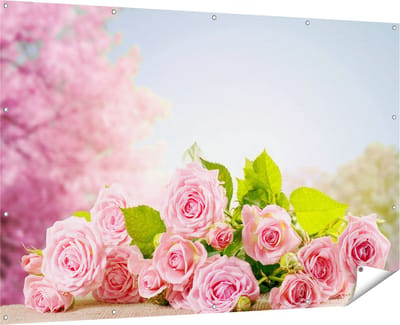 Gards Tuinposter Boeket Roze Rozen Bloemen - 180x120 cm - Tuindoek - Tuindecoratie - Wanddecoratie buiten - Tuinschilderij
