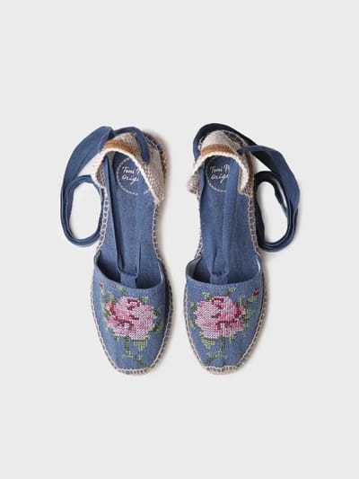 Vegan dames espadrille van katoen met borduurwerk en sleehak | VENICE