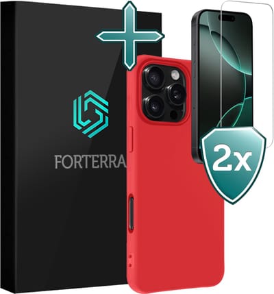 Hoesje Met 2x Screenprotector - Geschikt voor Apple iPhone 16 Pro - Sterk & Shockproof - Telefoon Hoes - Back Cover - Siliconen Case - Rood