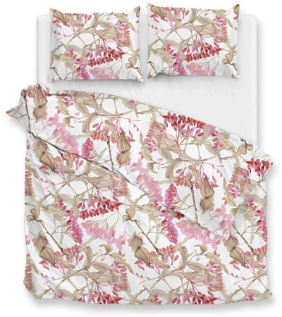 Zohome Dekbedovertrek Dario - Deken - Dekbed - Wit - 100% Katoen-Satijn - Bladeren - 260x220 + 2 slopen 60/70 cm