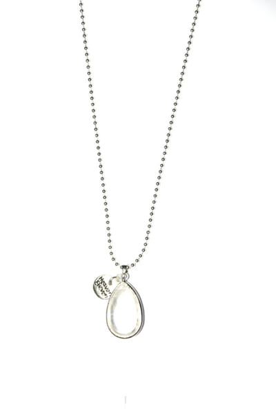 Dames ketting rvs ballchain met een drop melkquartz zilver 74cm