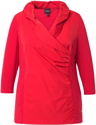 Ulla Popken - Dames - Shirt kraag van tafzijde classic V-hals 3/4-mouw - Salsa - Maat 58+
