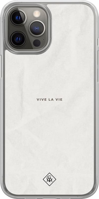 Casimoda® hoesje - Geschikt voor iPhone 12 Pro - Vive La Vie - 2-in-1 case - Schokbestendig - Tekst - Verhoogde randen - Grijs, Transparant