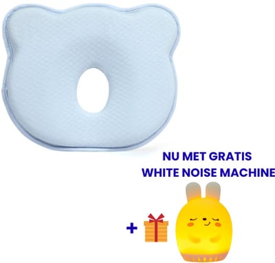 Minnia - Ergonomisch Babykussen - Memory Foam Babykussen - Tegen plat achterhoofd - Baby Steunkussen - Kraamcadeau - Blauw - MET GRATIS WHITE NOISE MACHINE