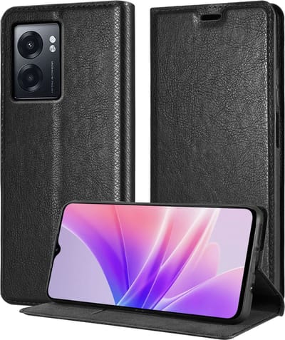 Cadorabo Hoesje geschikt voor Realme Narzo 50 5G in ZWARTE NACHT - Beschermhoes met magnetische sluiting, standfunctie en kaartvakje Book Case Cover Etui