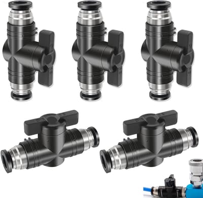 Allecto - Pneumatische Connectoren - 5 stuks - Hoge kwaliteit - Zwart - Kogelkraan - Voor luchtcircuits en gereedschap - 6 mm