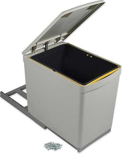 Emuca Afvalbak 16l- Prullenbak Grijs/beige - Inbouw Afvalemmer voor Keukenkast.