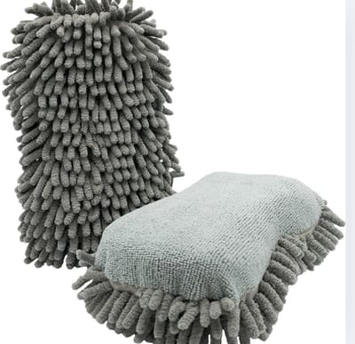 Premium 2-in-1 microvezelspons | chenille microvezel | grijs 28 x 13 x 6 cm | spons voor zachte handwas | autospons autoverzorging