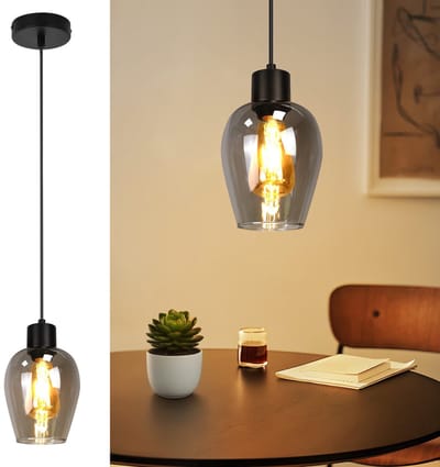 NETTLIFE Hanglamp - E27 Fitting - rookgrijs - Glas - rond - Vintage Eetkamerlamp - voor Keuken | Slaapkamer | Hotel | Eetkamer-excl. lichtbron