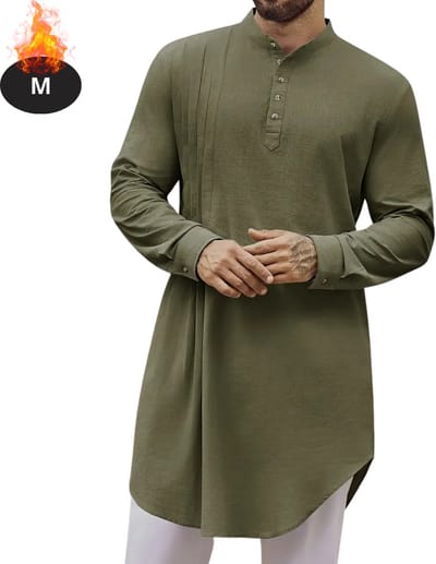 Nivard Islamitische Kleding - Djellaba Heren - Moslim Kleding - Arabisch Mannen Kaftan - Alhamdulillah - Legergroen M
