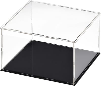 Acrylic Clear Display Box, 30 x 30 x 25cm Assemble Countertop Case Cube Storage Box Organizer Stand Dustproof Protection Showcase with Black Base for Collectibles Storage