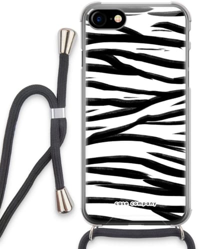 Case Company® - Hoesje met koord geschikt voor iPhone SE 2020 hoesje met Koord - Zebra pattern - Telefoonhoesje met Zwart Koord - Bescherming aan alle Kanten en Over de Schermrand