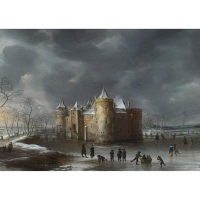 Volledige ronde boor DIY Diamond Painting Kasteel van Muiden in de winter Diamant Strassborduurwerk 20X30CM gray