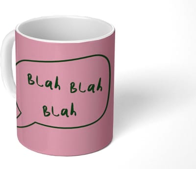 Mok - Koffiemok - Tekstwolkje - BLAH BLAH BLAH - Roze - Mokken - 350 ML - Beker - Koffiemokken - Theemok - Mok met Tekst